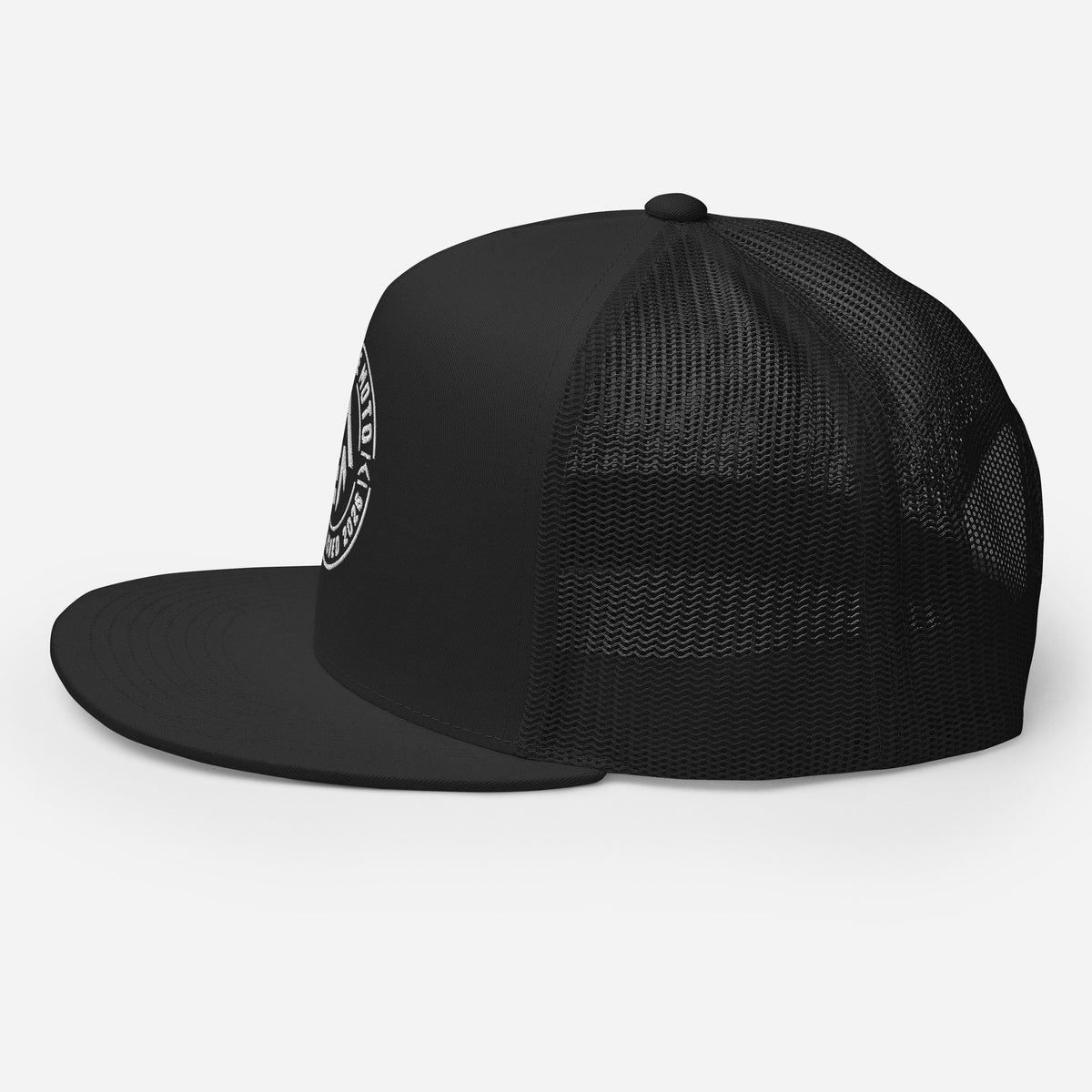 Elevate Moto Trucker Cap in black, left view