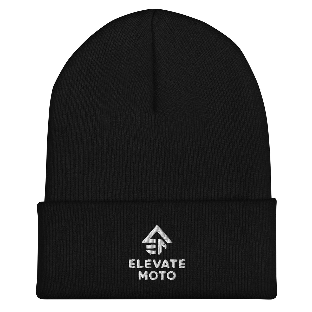 Elevate Moto Cuffed Beanie in black, front view