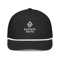 Elevate Moto Rope Hat in black and white, front view