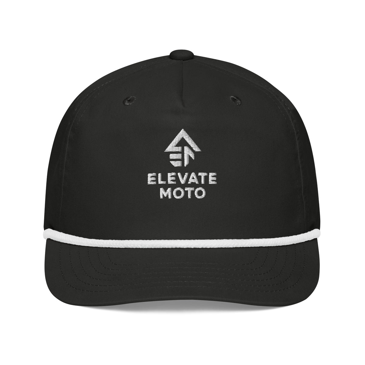 Elevate Moto Rope Hat in black and white, front view