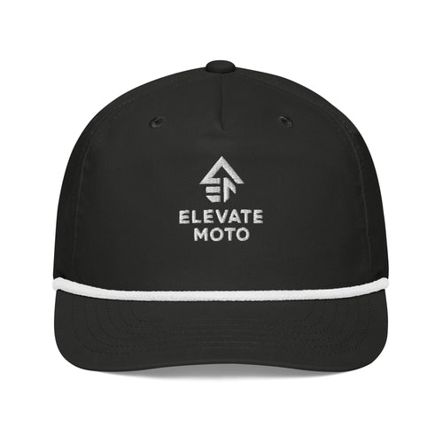 Elevate Moto Rope Hat in black and white, front view
