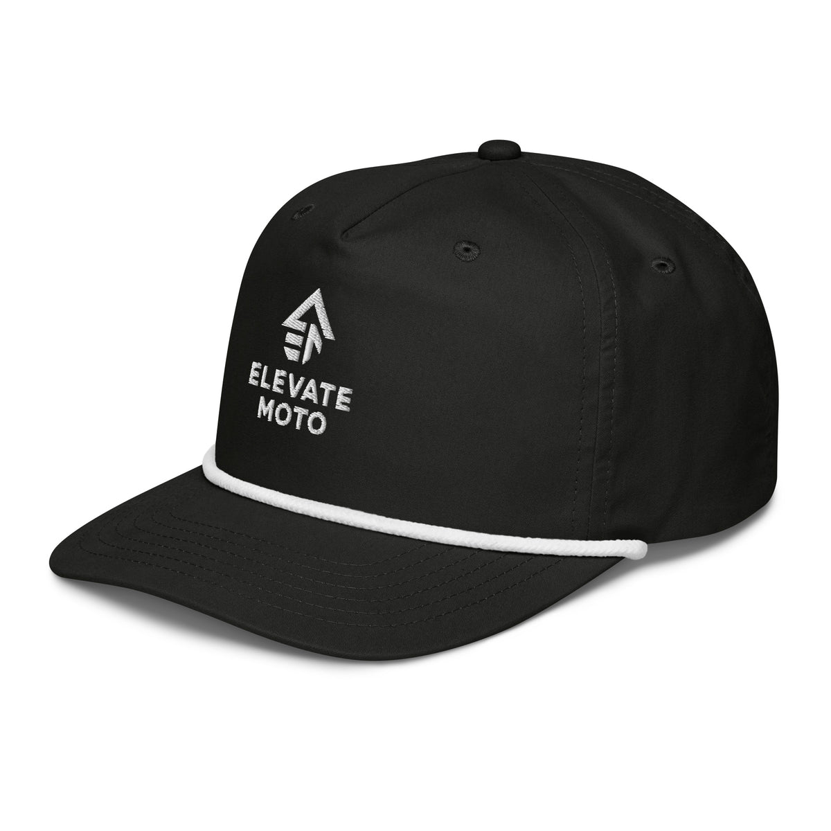 Elevate Moto Rope Hat in black and white, left front view
