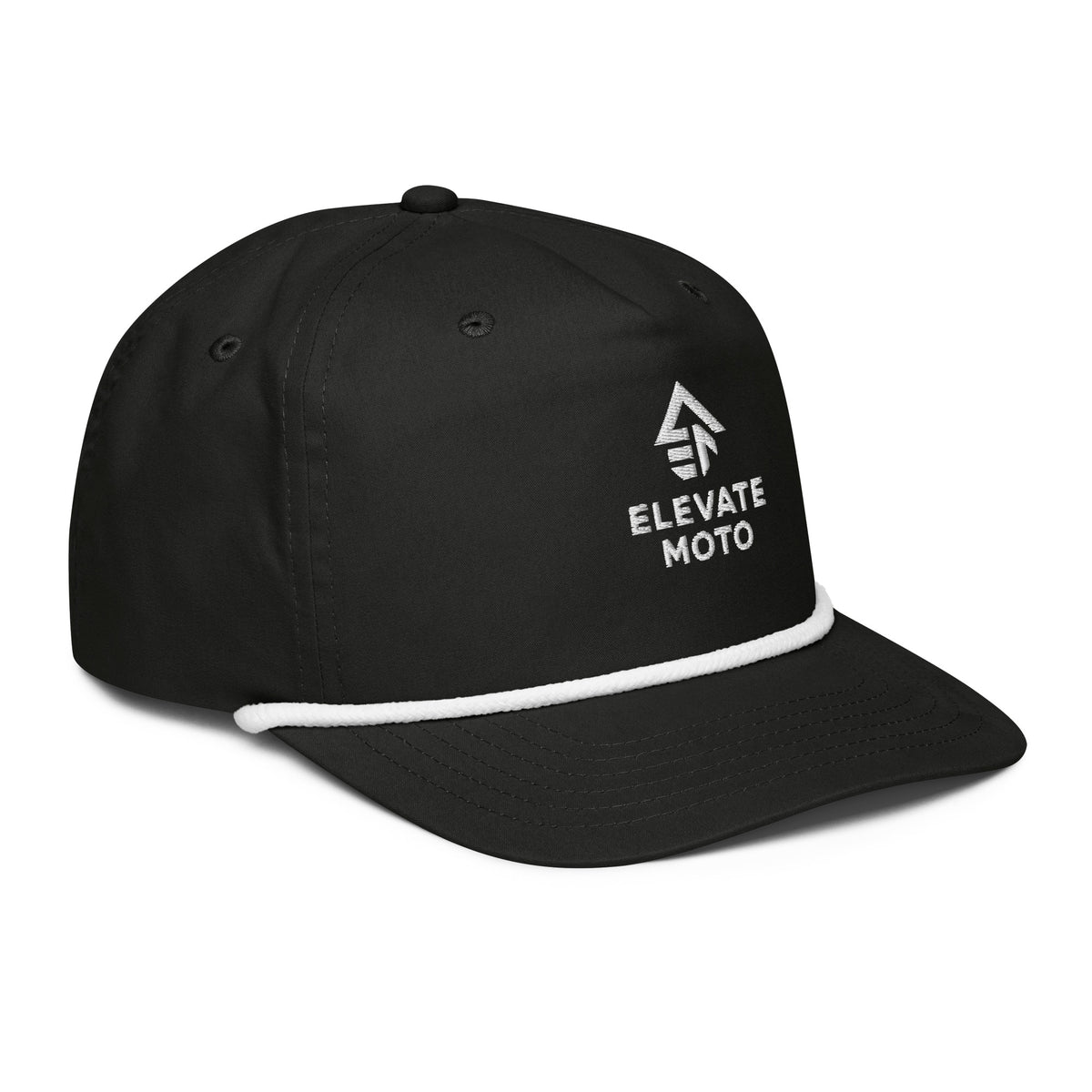 Elevate Moto Rope Hat in black and white, right front view
