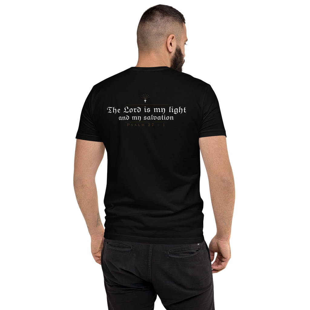 Psalm 27:1 Short Sleeve T-Shirt in black, back view