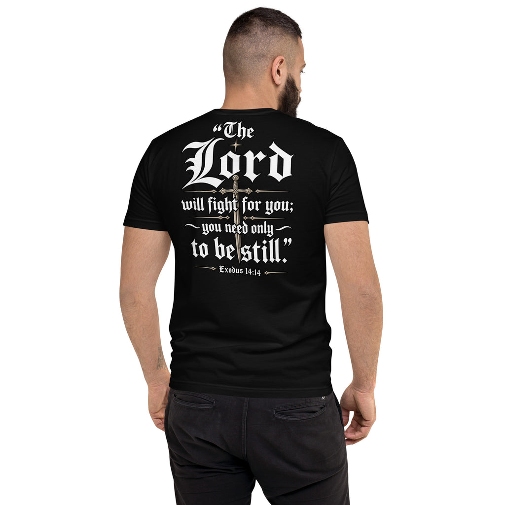 Exodus 14:14 Short Sleeve T-Shirt in black, back view