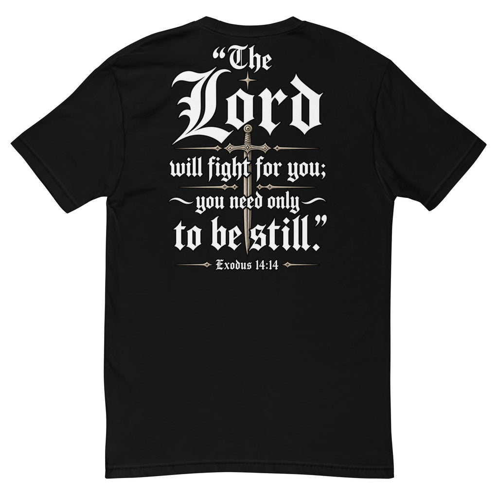 Exodus 14:14 Short Sleeve T-Shirt in black, back view