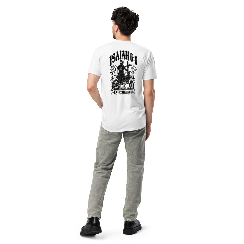 Isaiah 6:8 Premium T-Shirt in white, back view